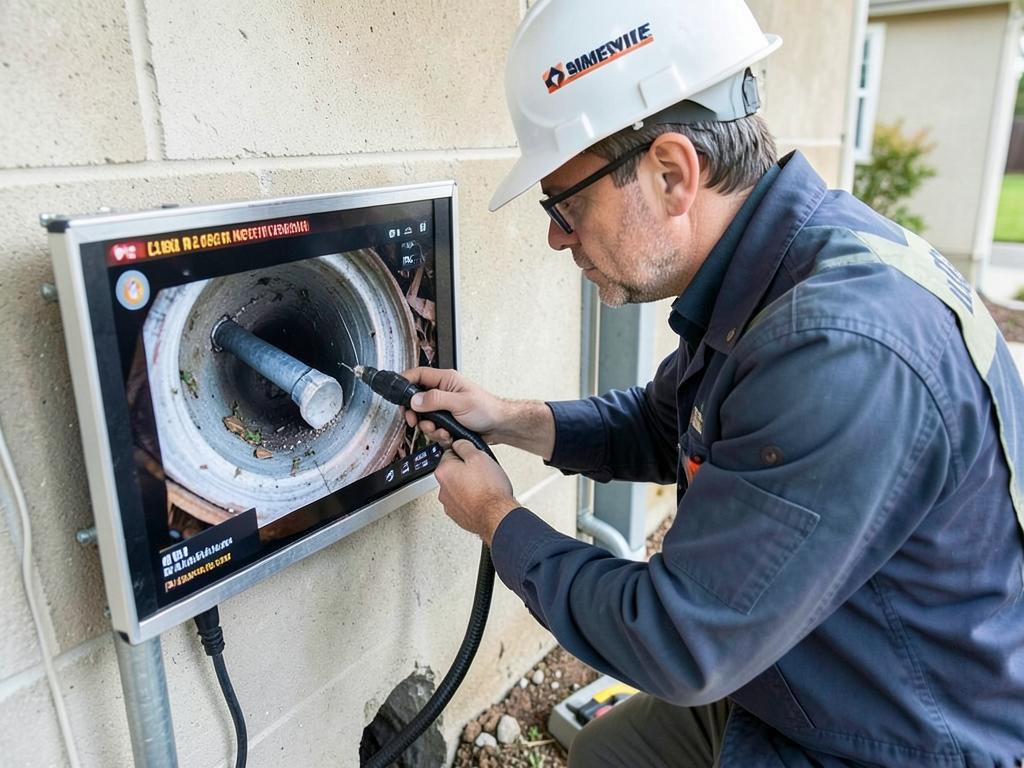 Plumber running a sewer camera inspection into a home cleanout